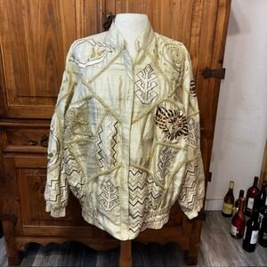 The Icing J A Resort Silk Bomber Jacket Gold Embroidered Patchwork Vintage Small